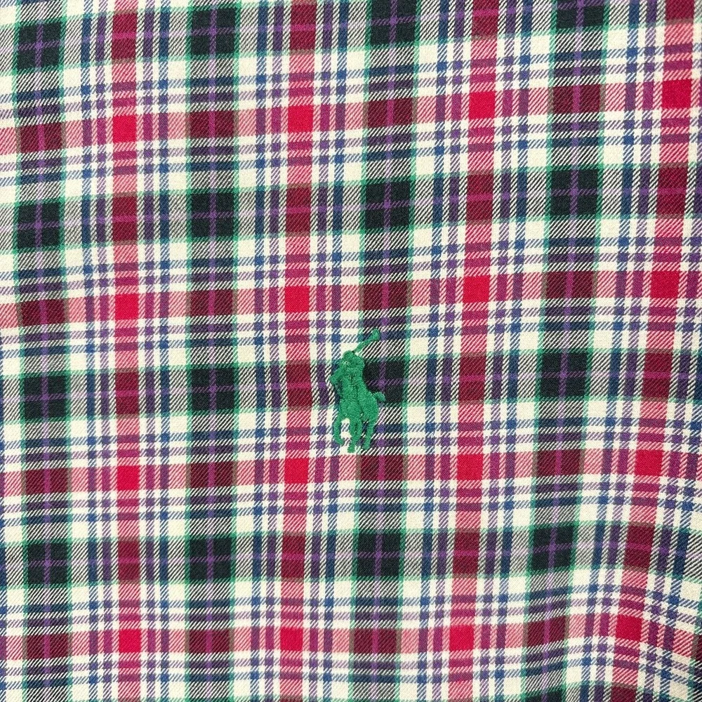 Ralph Lauren Shirt Mens Medium Red Green Plaid Button Down Tartan‎ Twill Vintage
